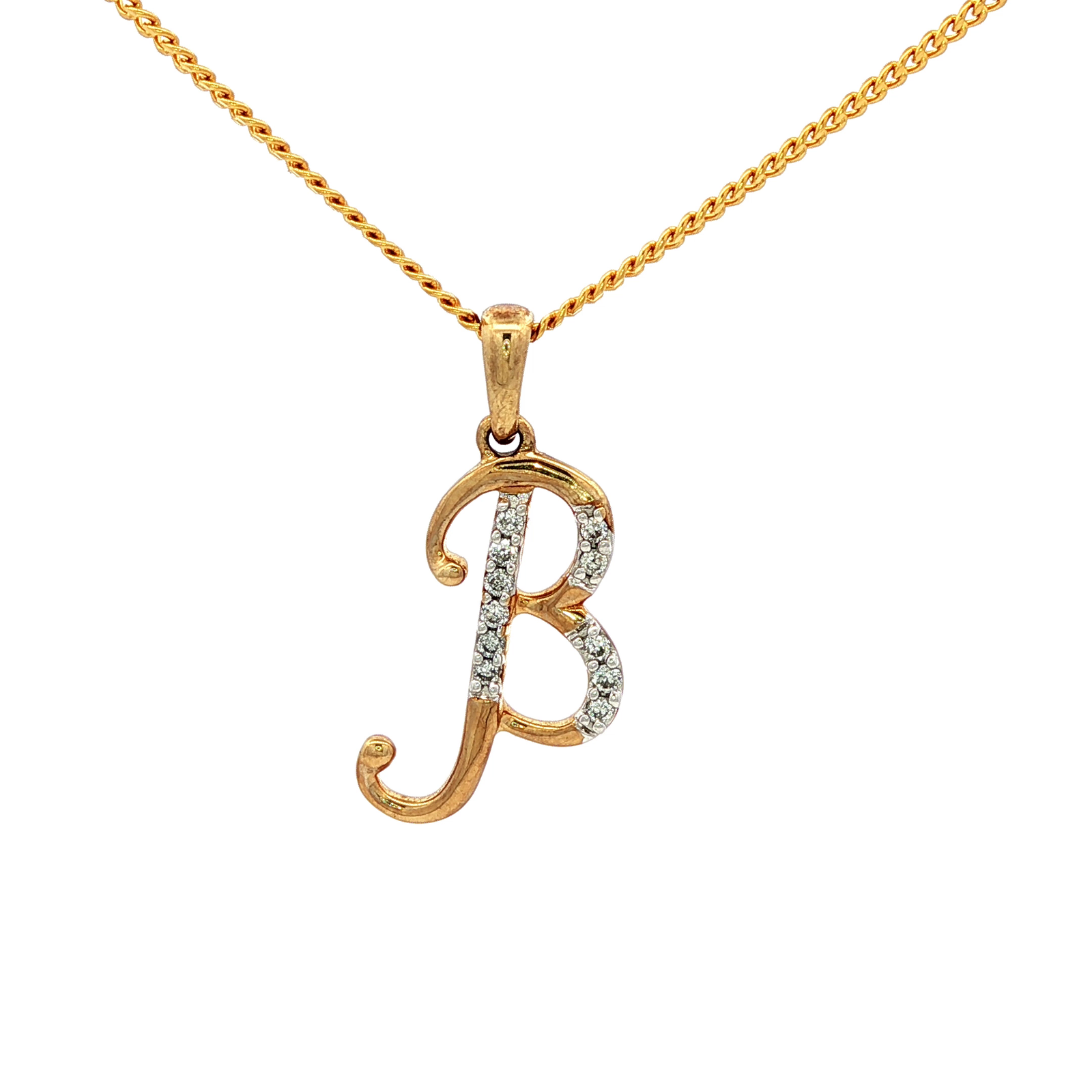 Yellow Gold "B" Diamond Letter Charm Necklace