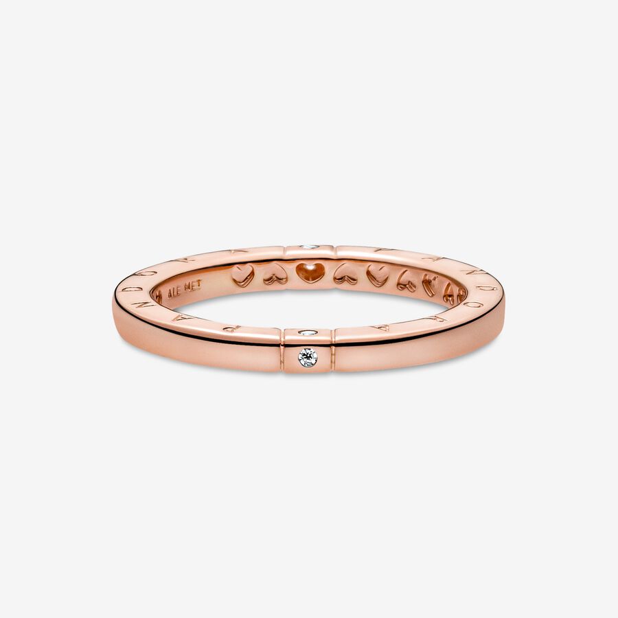 Pandora Rose Logo Stackable Smooth Ring w Clear CZ