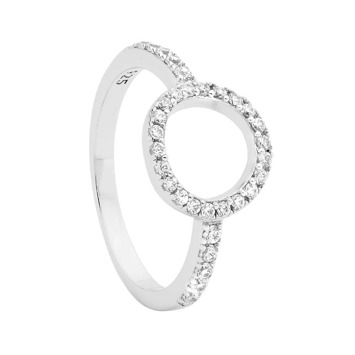 Ellani SS WH CZ Open Circle Ring