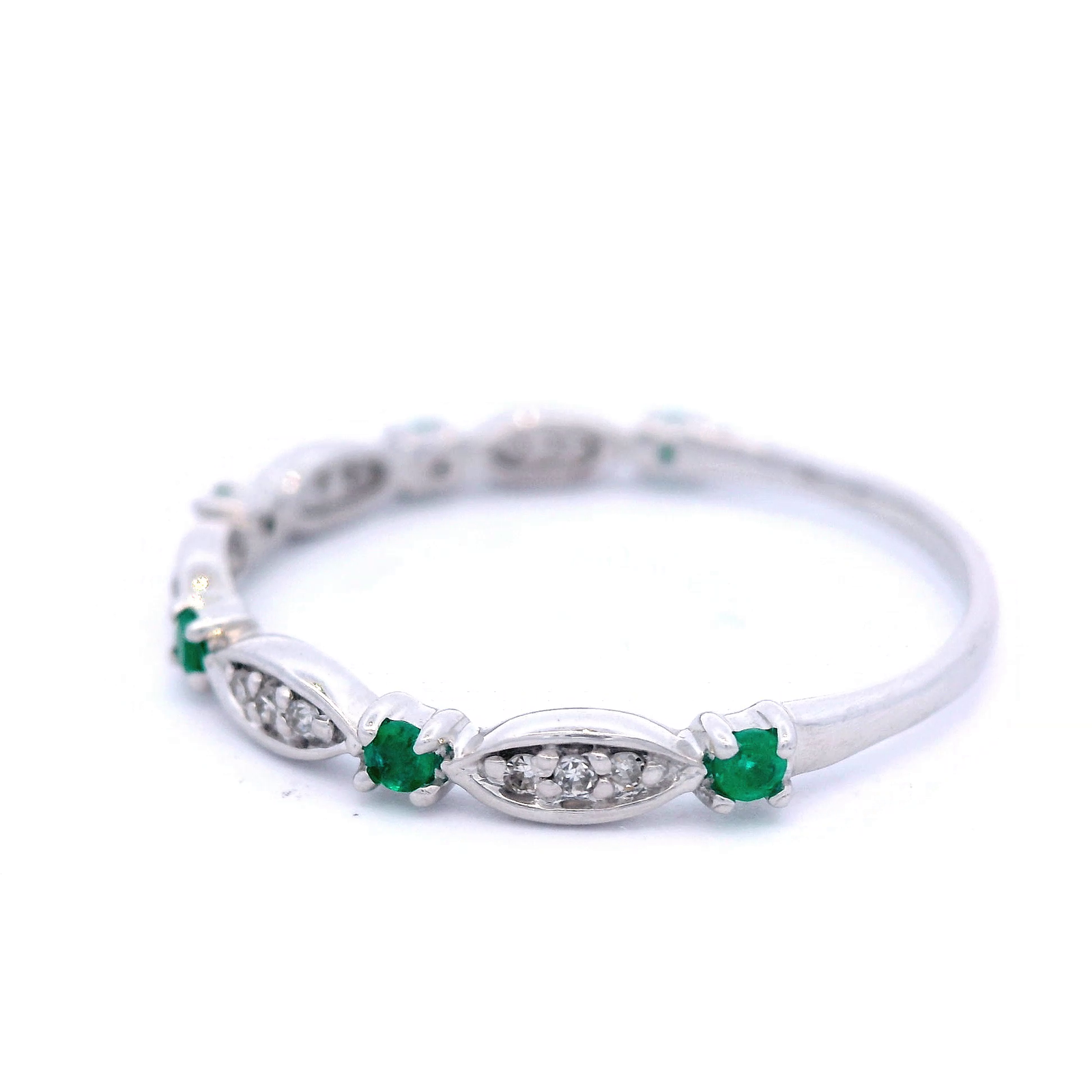 White Gold Diamond and Emerald Dress Ring
