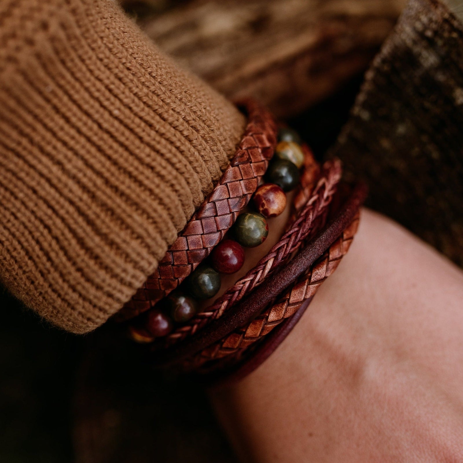 Riley - Caramel - Leather Box Braided Bracelet