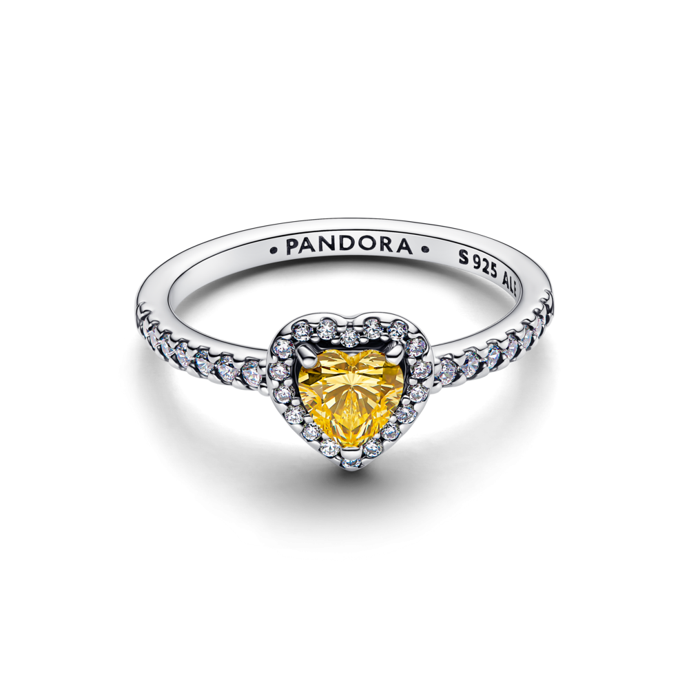 Heart sterling silver ring with vibrant yellow and clear cubic zirconia