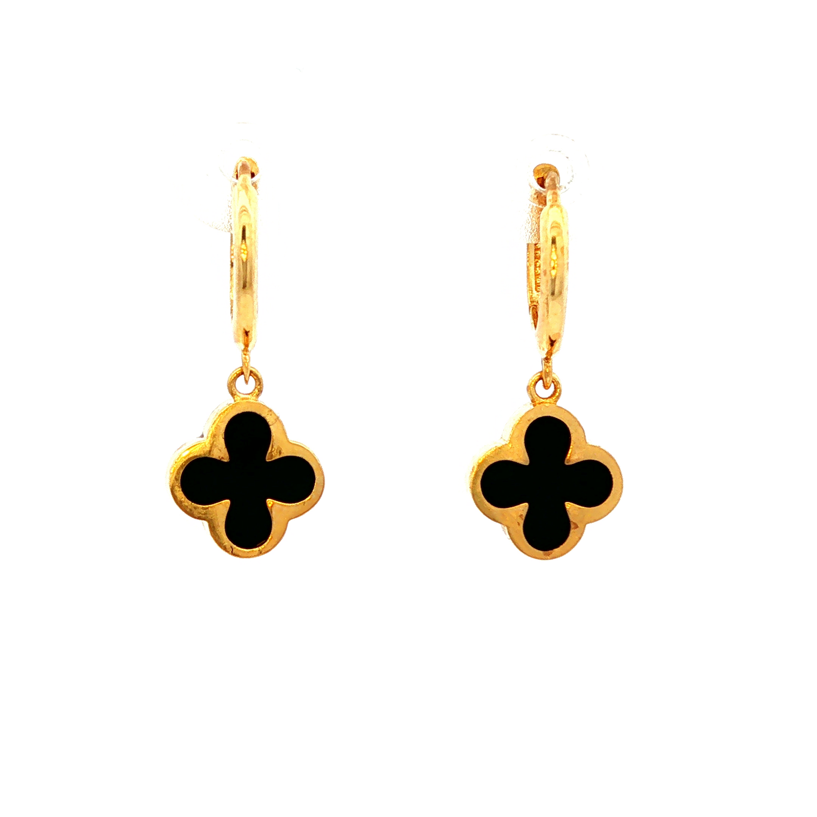 Clover Huggie Drop Earrings in Yellow Gold