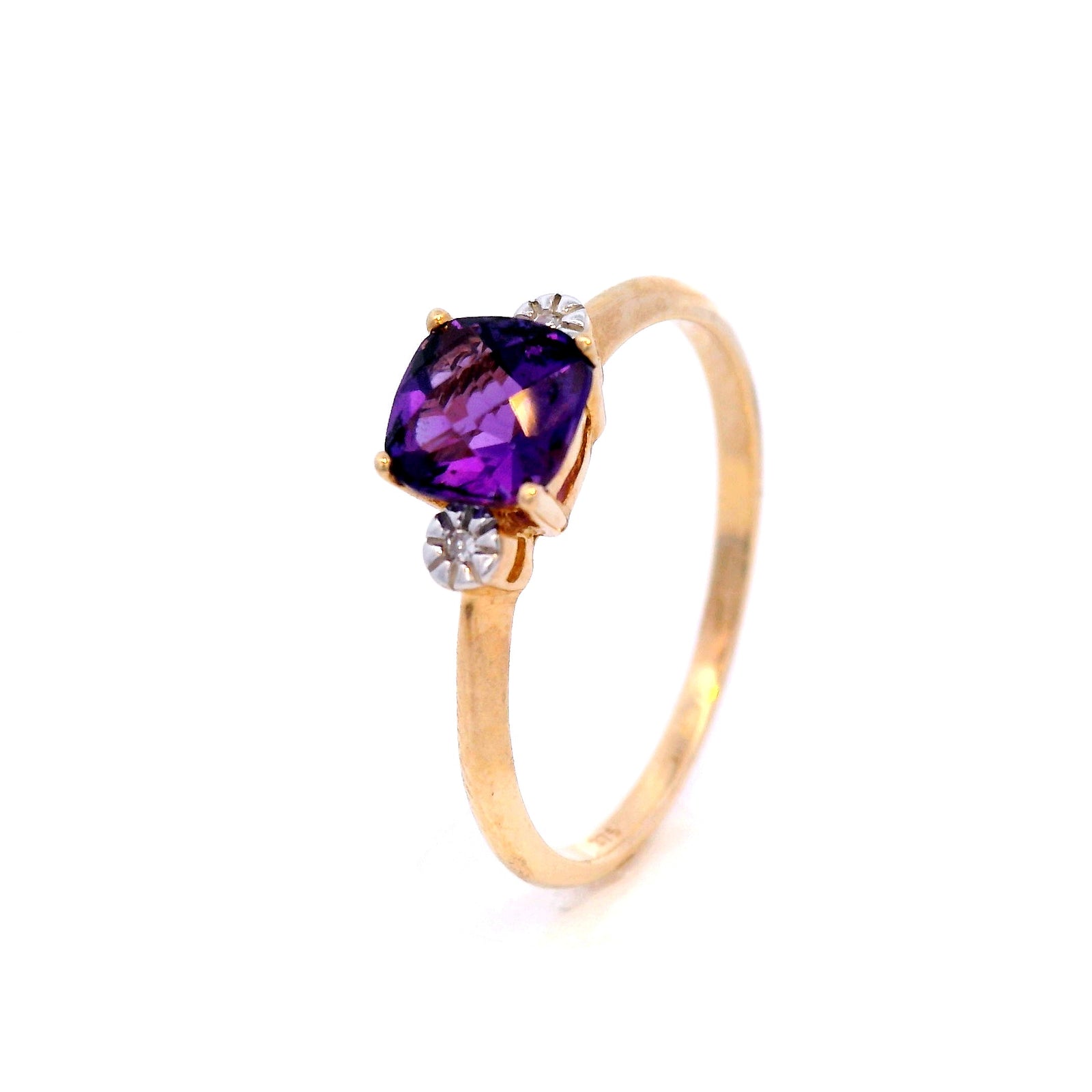 Natasha Square Amethyst and Diamond Yellow Gold Dress Ring