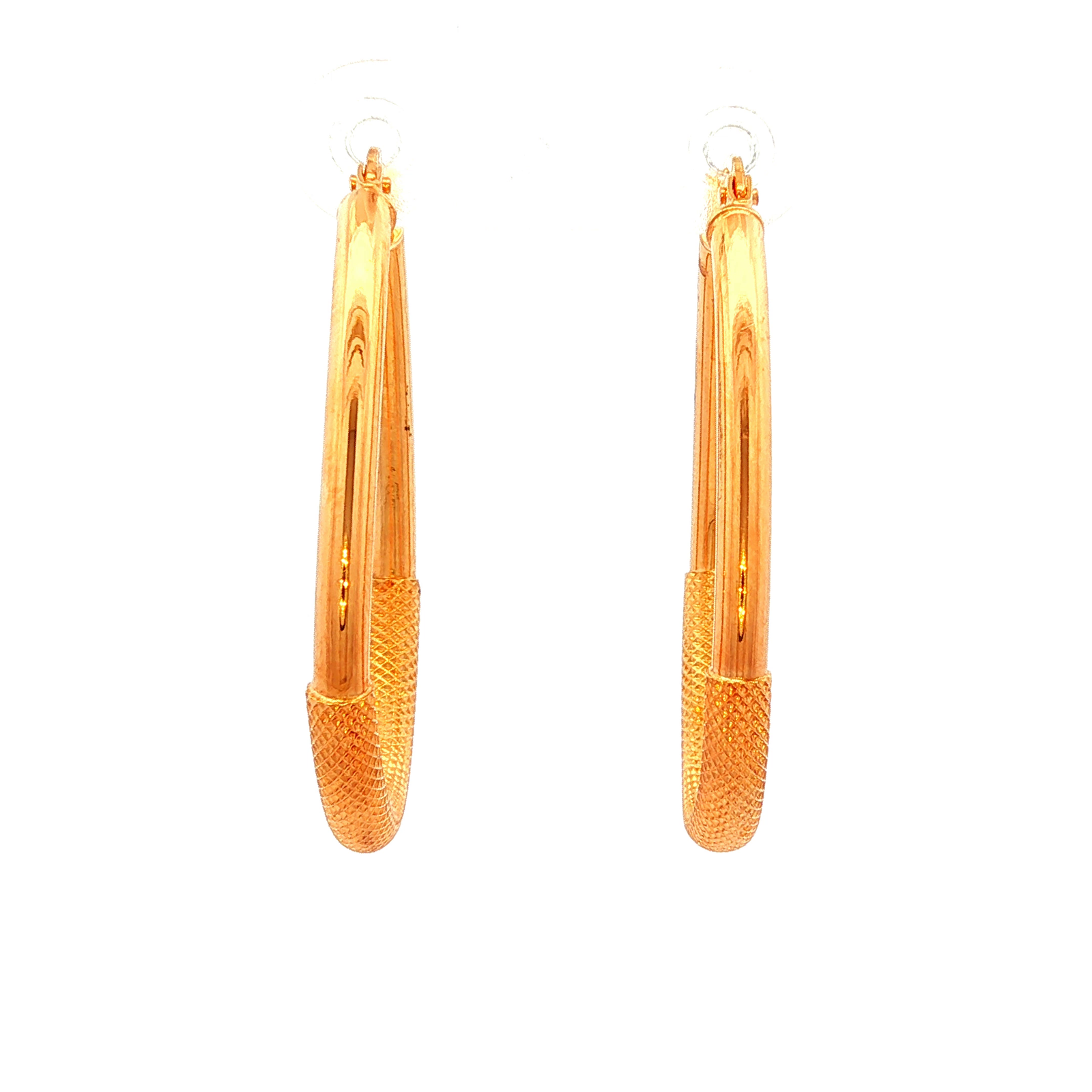 Tear Drop Hoop Earrings with Mesh Etching in Yellow Gold