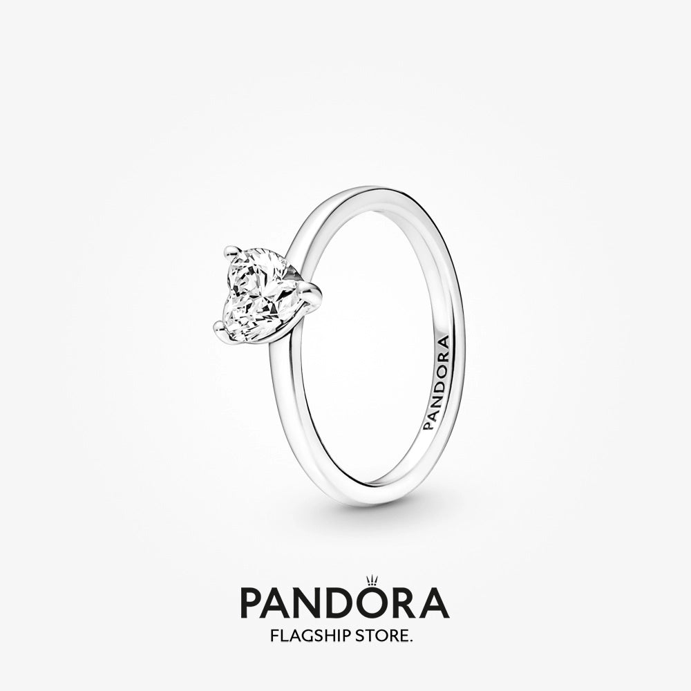 Heart sterling silver ring with clear cubic zirconia
