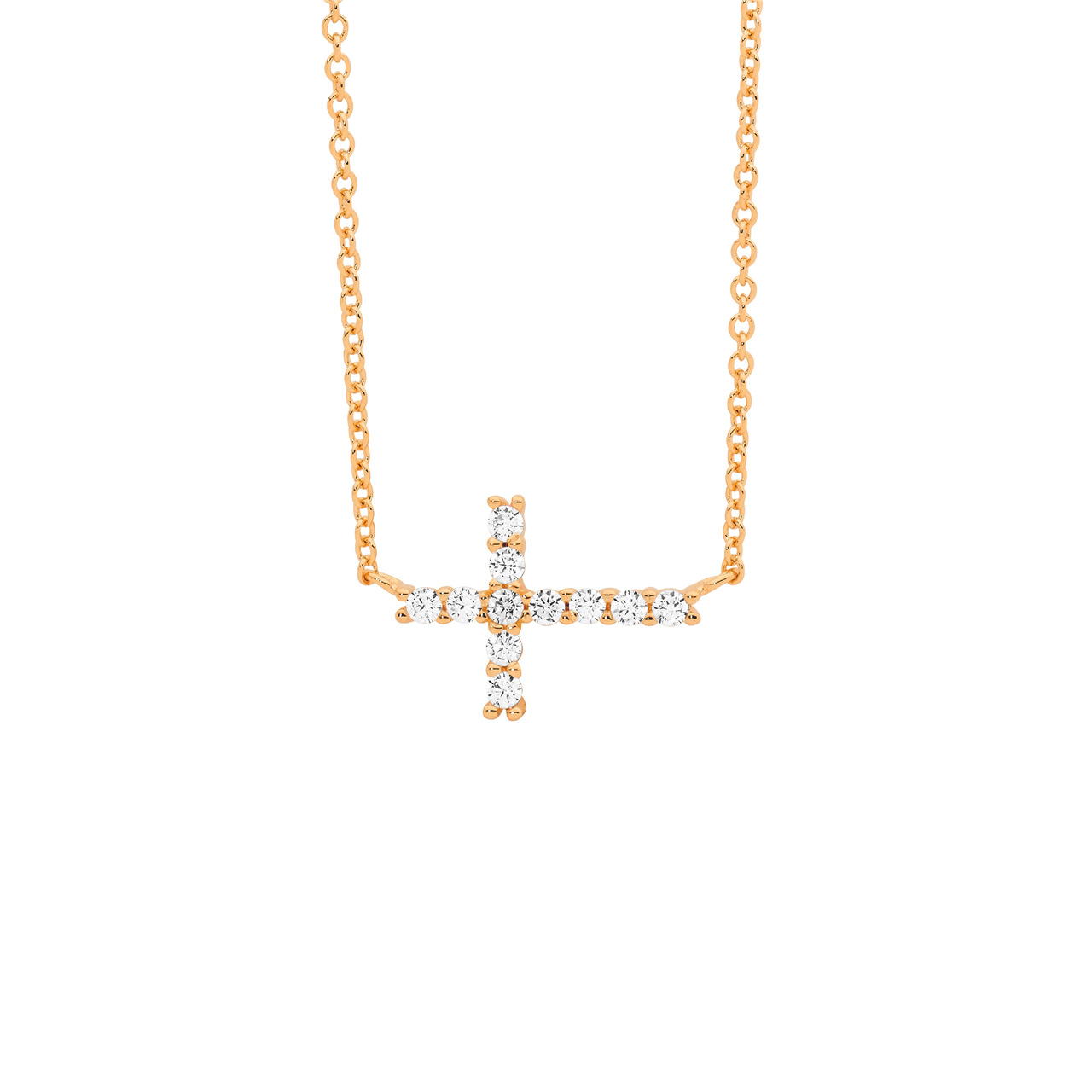 Ellani Rose Gold Plated Cross Pendant with Cubic Zirconias