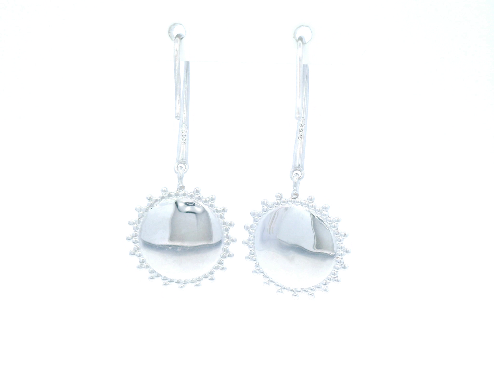 Sterling Fancy Edge Disc Drop Earrings