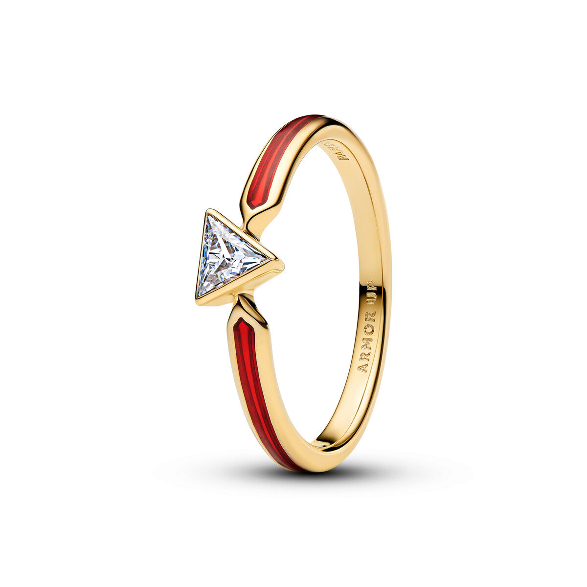 Marvel Iron Man 14k gold-plated ring with clear cubic zirconia and red enamel