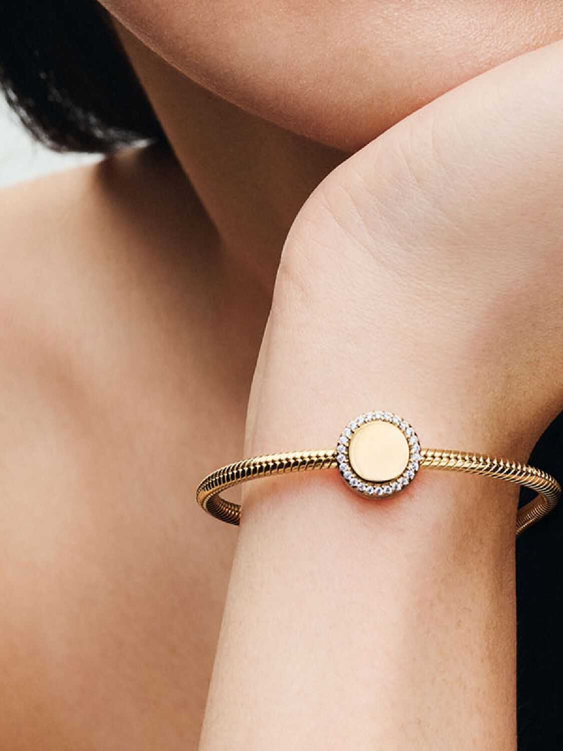 Pandora Engravable Sparkling Button Charm