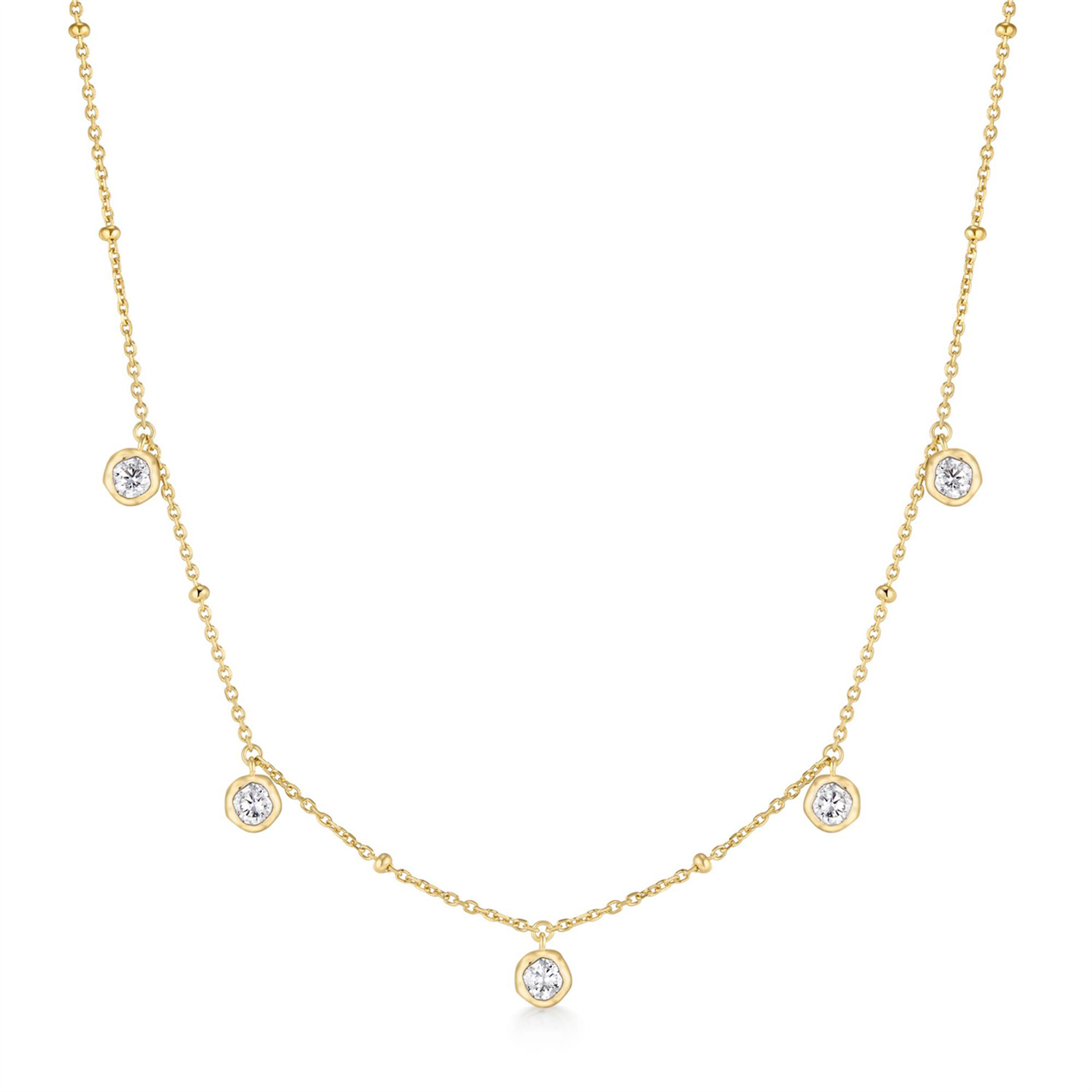Ania Haie Gold Molten Bezel-Set Droplet Station Necklace