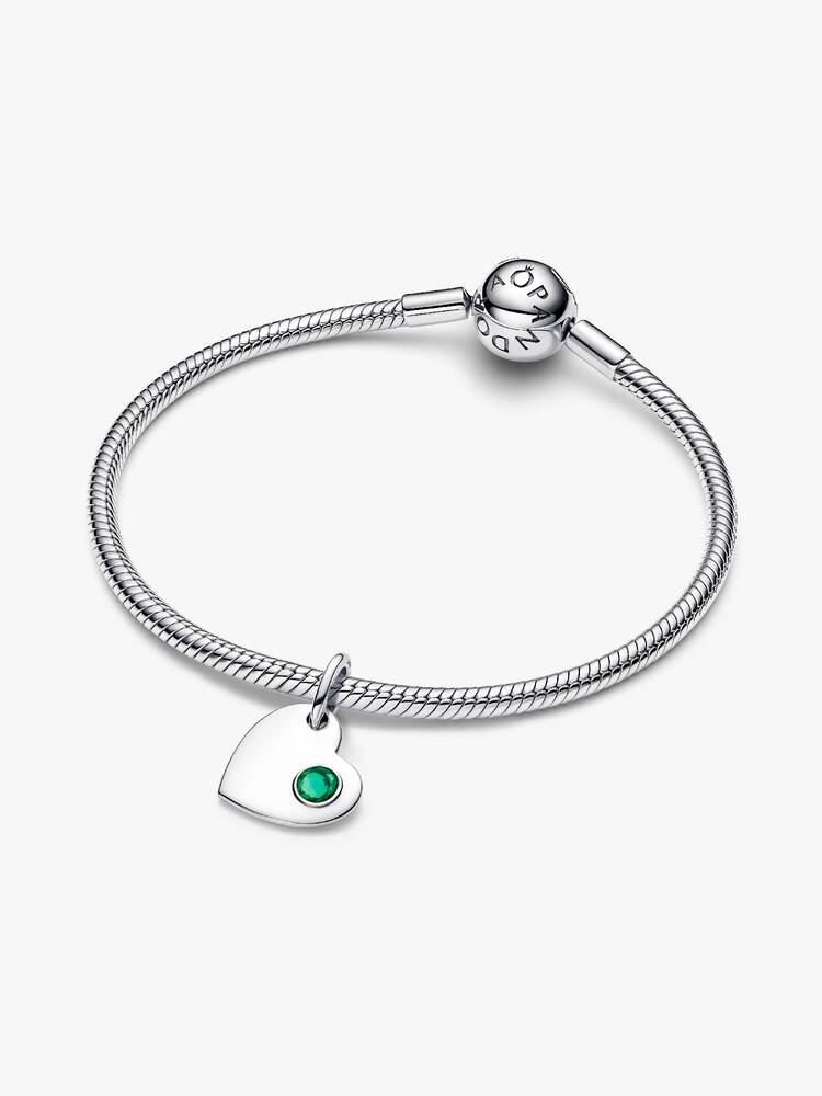 Pandora May Engravable Heart Green Stone Dangle Charm