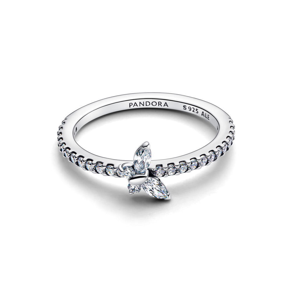 Butterfly sterling silver ring with clear cubic zirconia