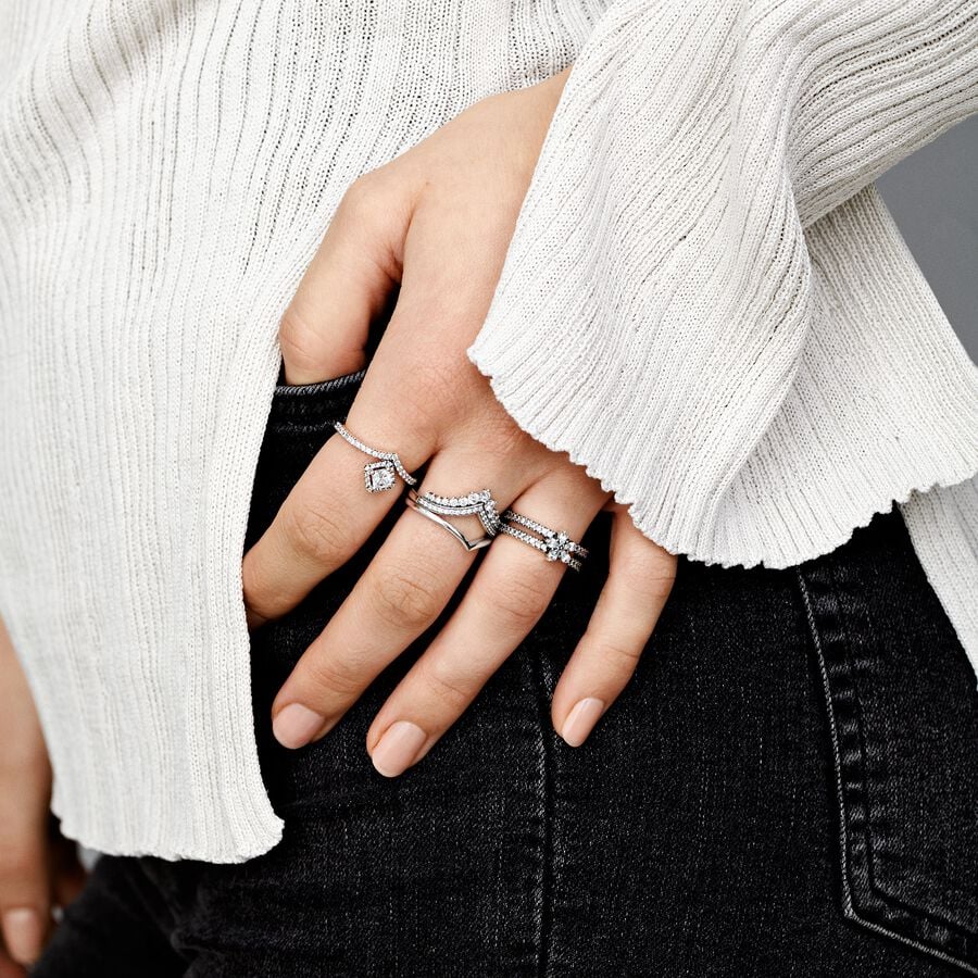 Princess Wish Silver Ring with Clear CZ