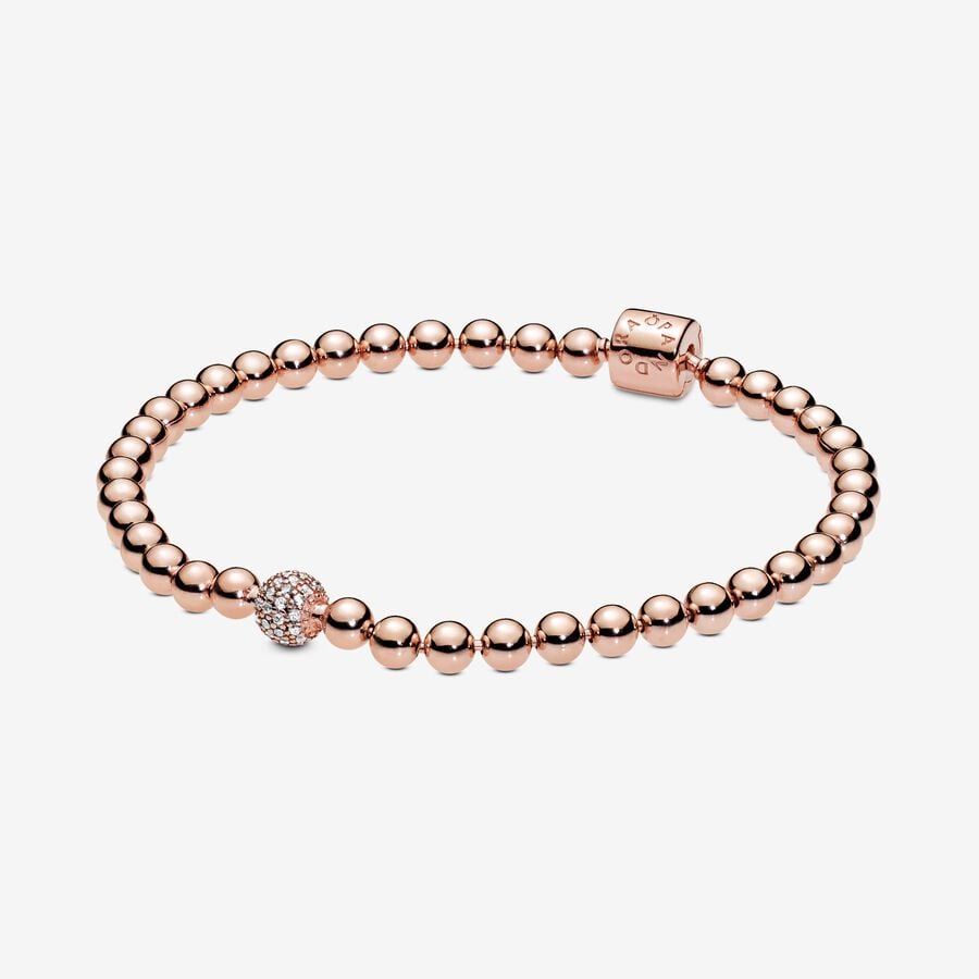Pandora Rose Beads & Pave Bracelet w Clear CZ