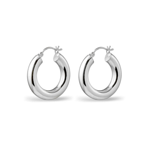 Sterling Silver Round Hollow Hoop Earrings