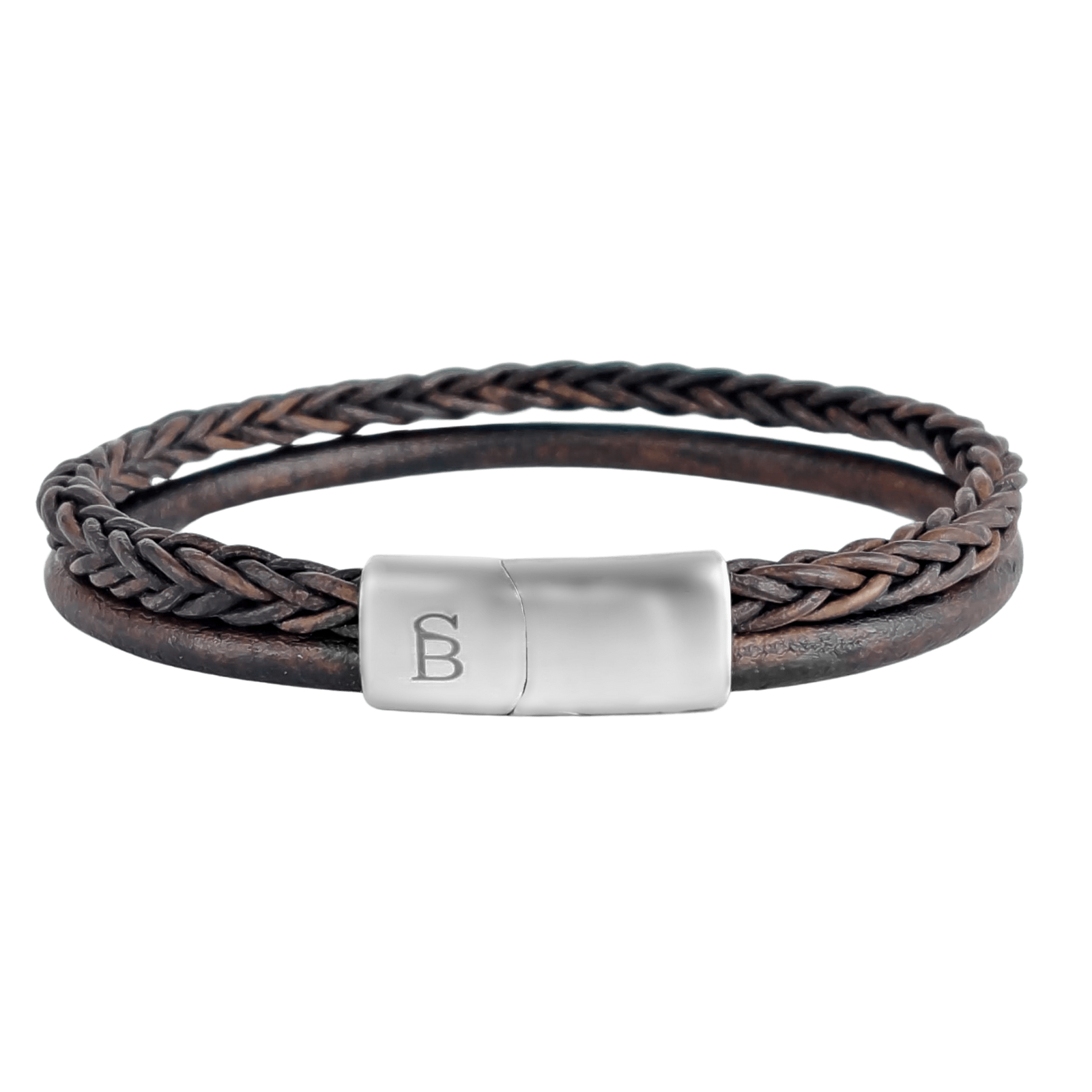 Denby - Brown - Double Stack Braided Leather Bracelet