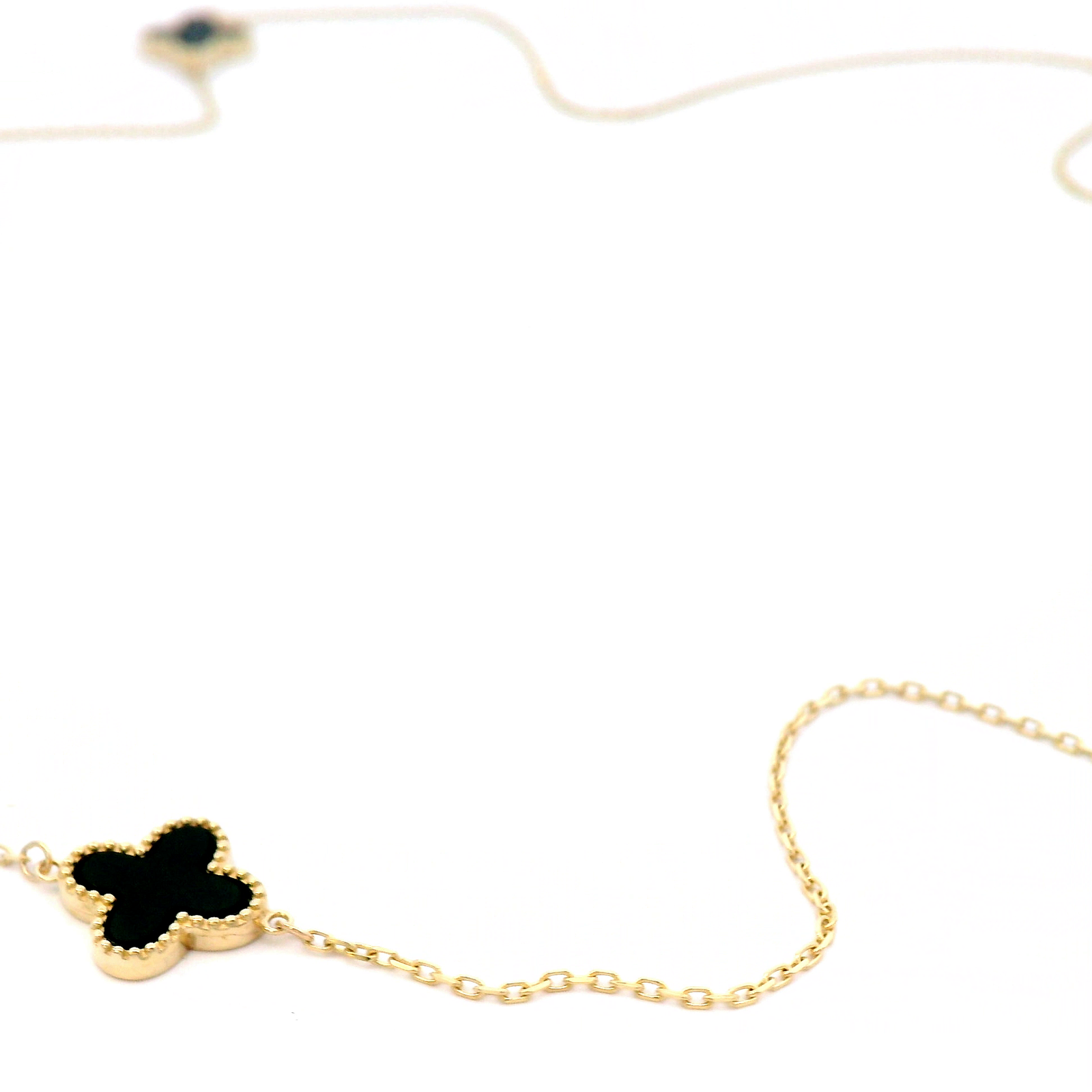 Black Onyx Clover Necklace in Yellow Gold