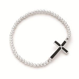 Ball Bracelet with Black Onyx Cross Symbol in Sterling Silver