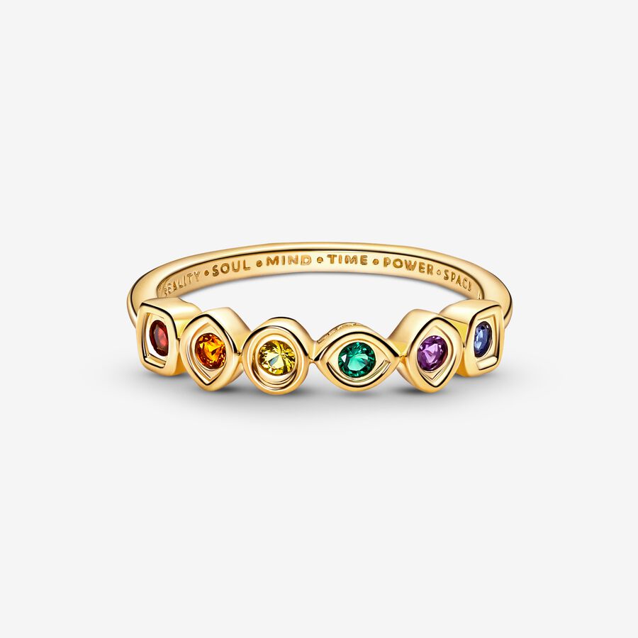 Marvel Infinity 14k gold-plated ring with royal green, royal blue, salsa red, royal purple, honey coloured and yellow crystal