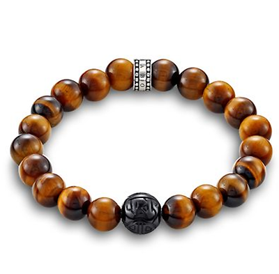 Thomas Sabo Tigers Eye Obsidian Beaded Stretch Bracelet 18cm