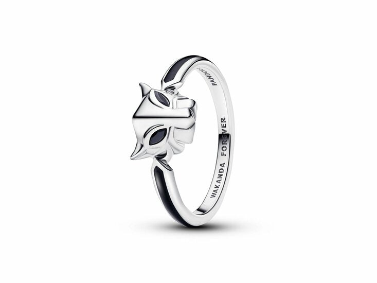 Marvel Black Panther sterling silver ring with black crystal and black enamel