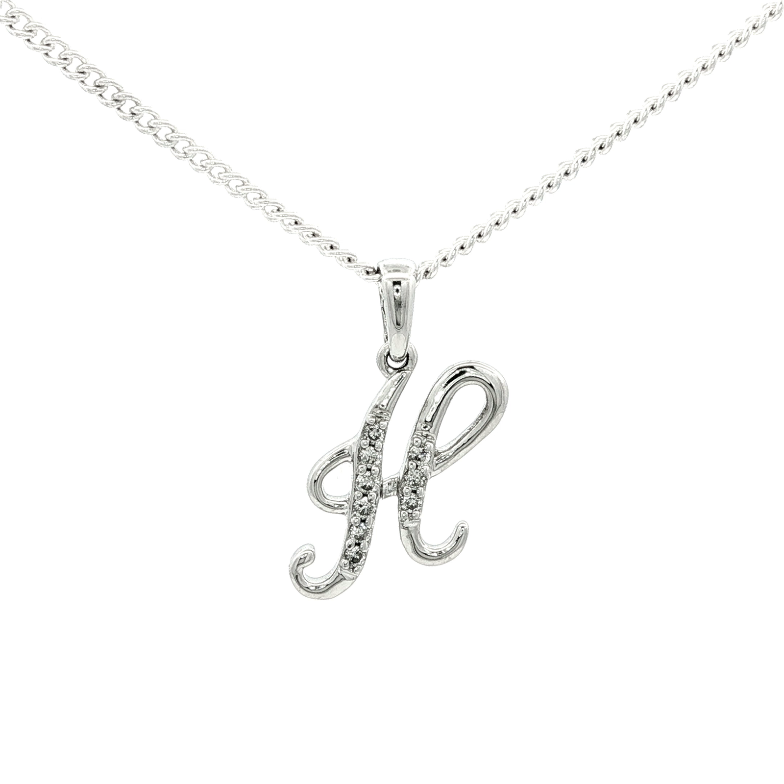 White Gold over Silver Diamond Initial 'H' Charm Necklace