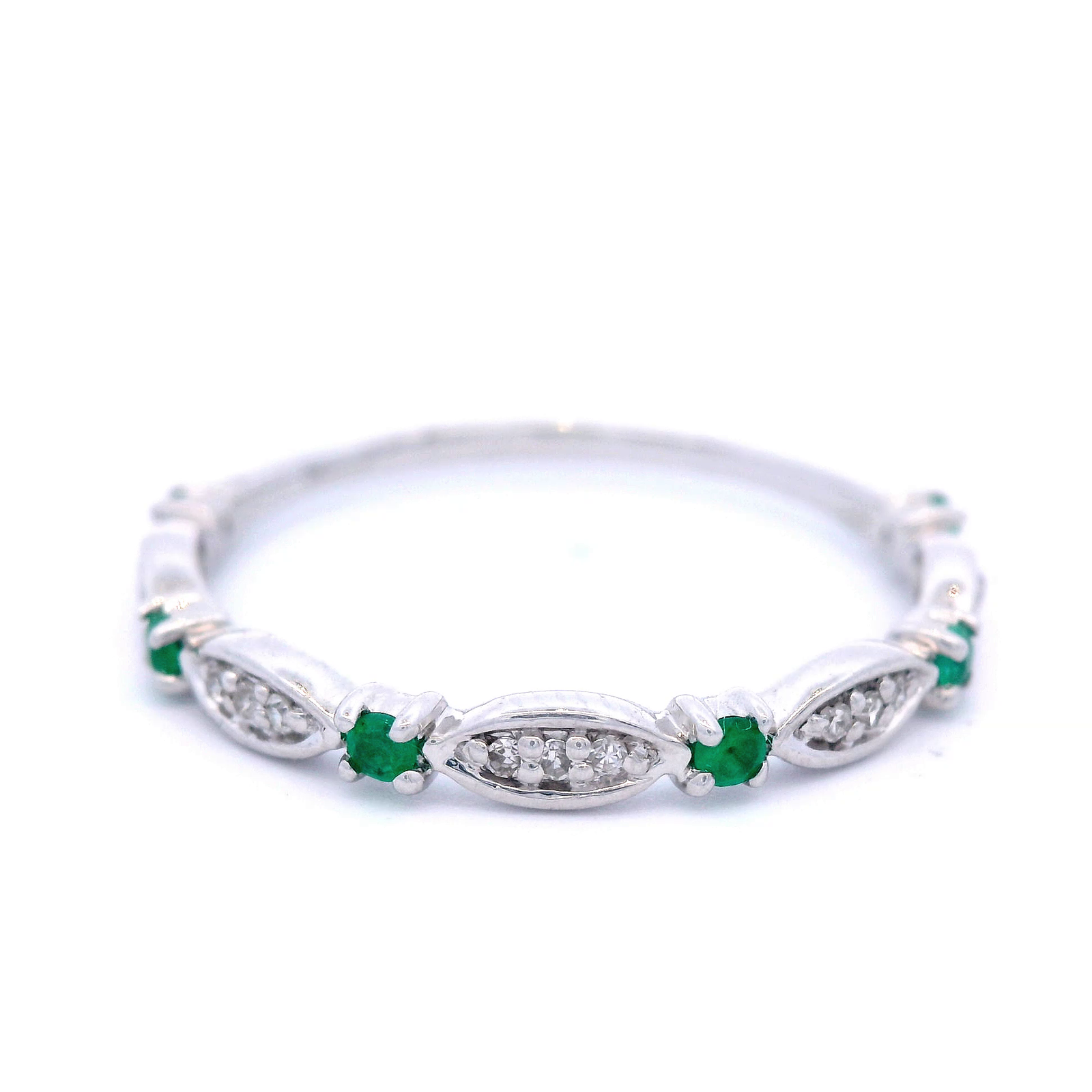 White Gold Diamond and Emerald Dress Ring