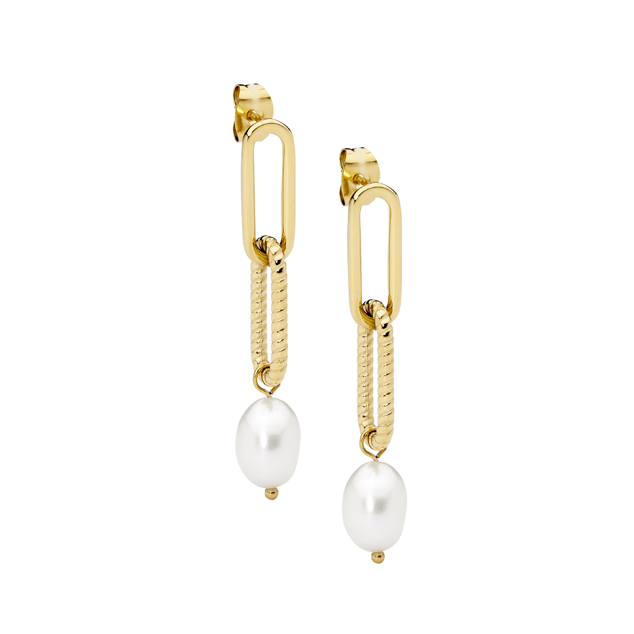 Ellani Stainless Steel Pearl Drop Earrings with Cubic Zirconia