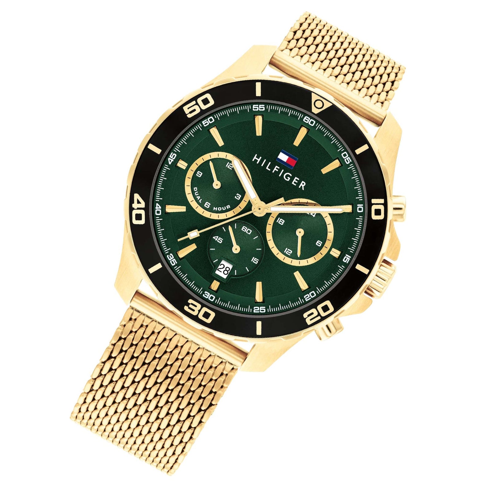 Tommy Hilfiger Gold Steel Mesh Green Dial Multi-function Men's Watch