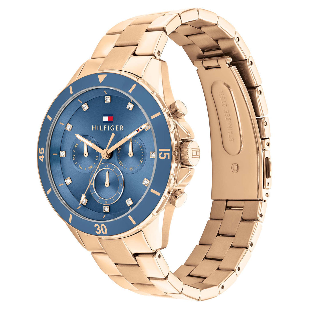 Tommy Hilfiger Gold Steel Blue Dial Multi-function Women's Watch