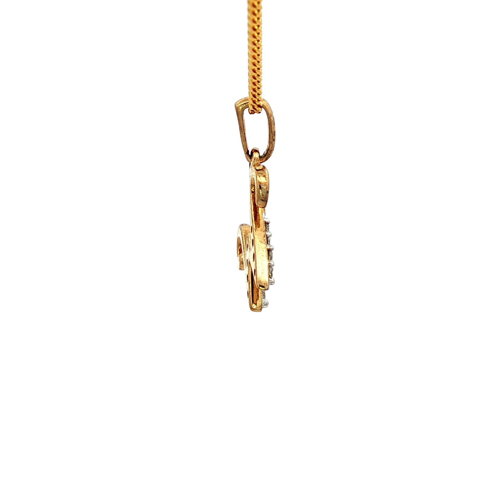 Yellow Gold Charm Necklace with Round Cut Diamond 'W' Pendant