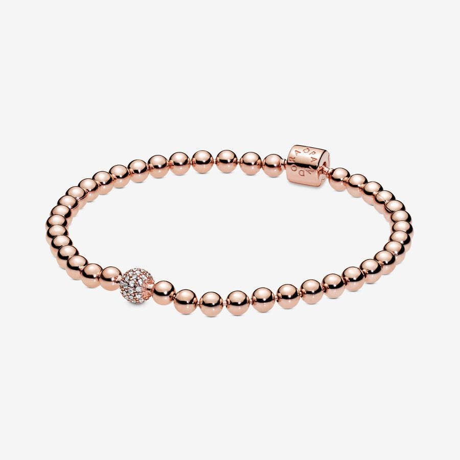 Pandora Rose Beads & Pave Bracelet w Clear CZ