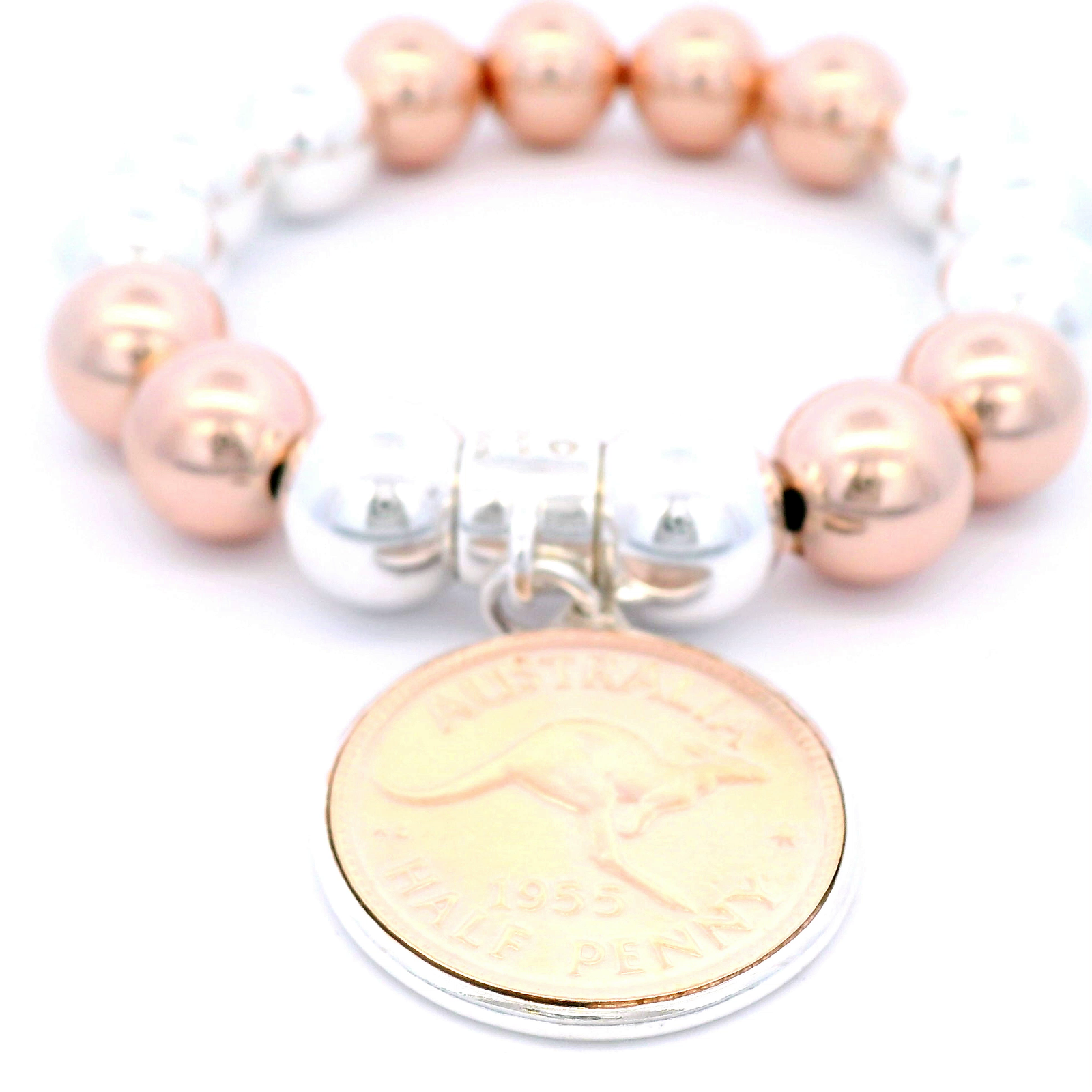 Von Treskow Two Tone Stretchy Bracelet with Half Penny