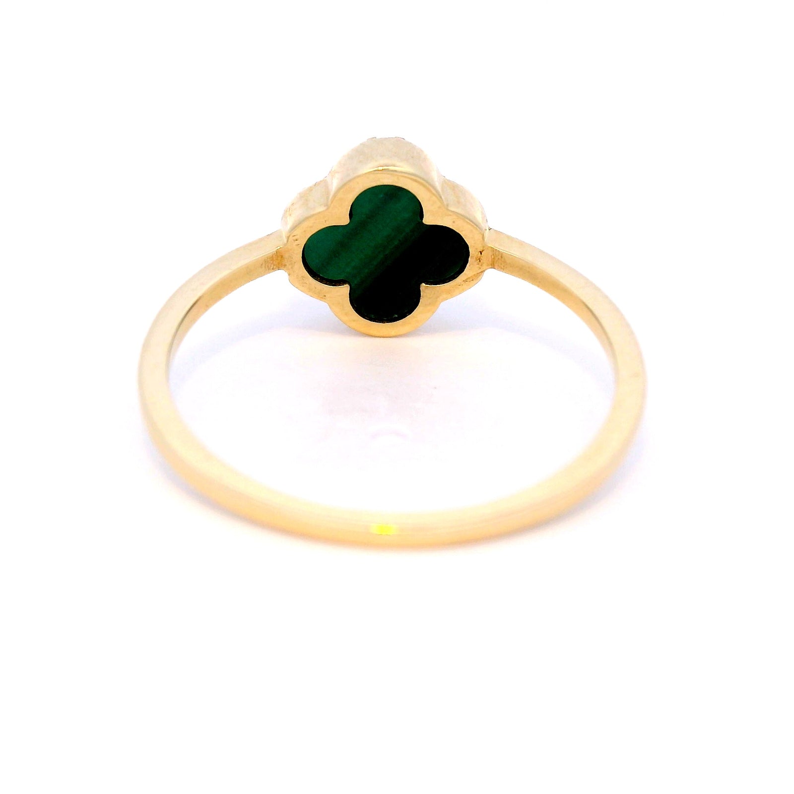 Malachite Clover Dress Ring with Cubic Zirconia Surround in 9 Carat Yellow Gold