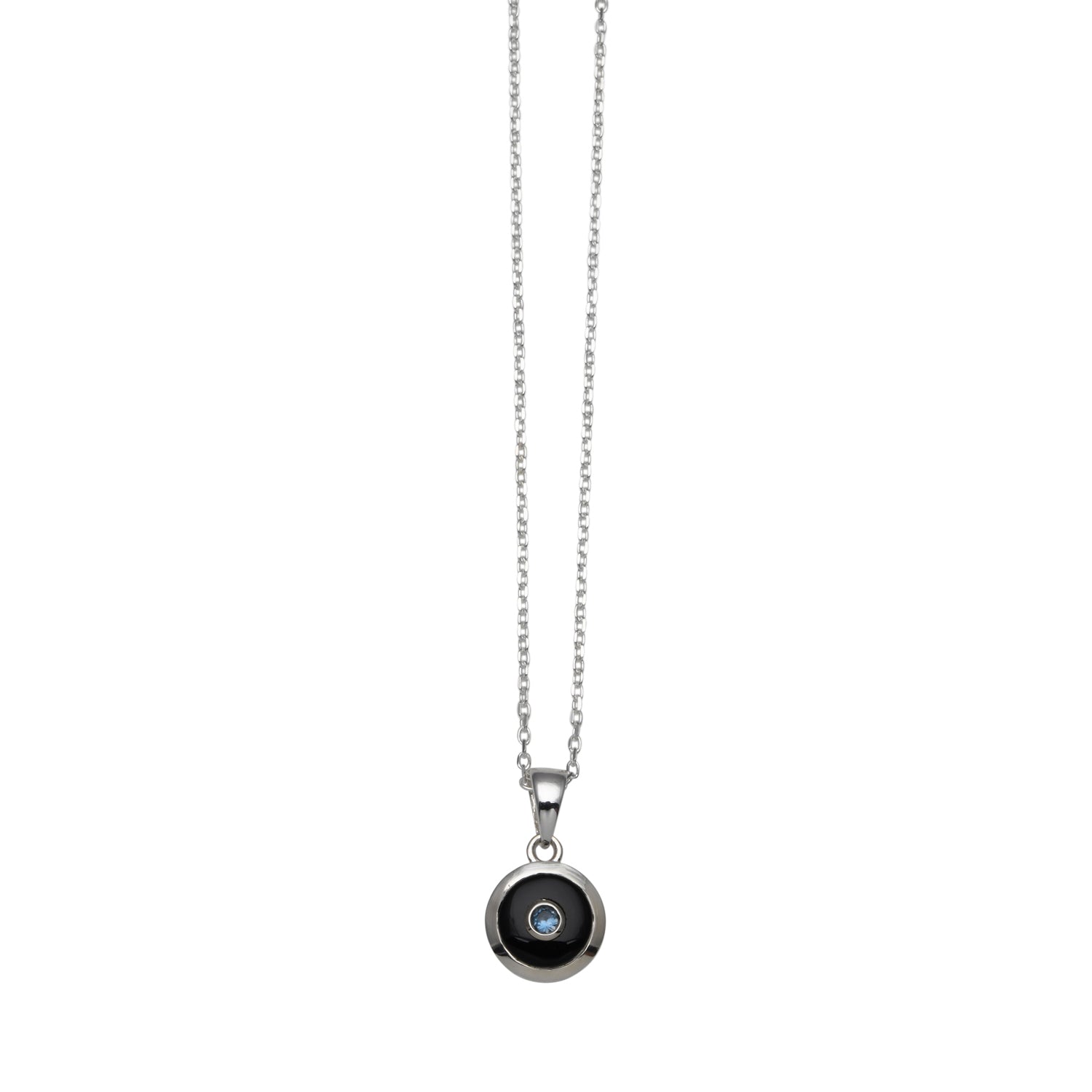 Von Treskow Adjustable Neckalce with Round Black Onyx & Blue Topaz Charm (12mm)