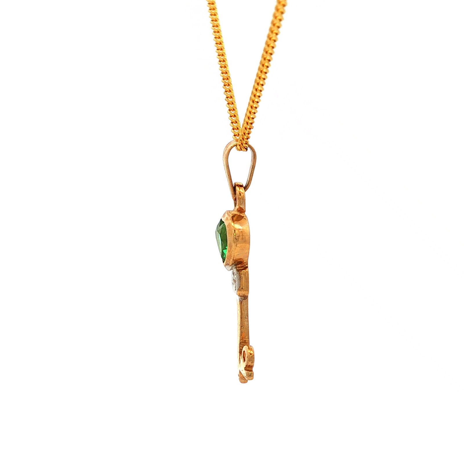 Cultivated Emerald Key Pendant in Yellow Gold