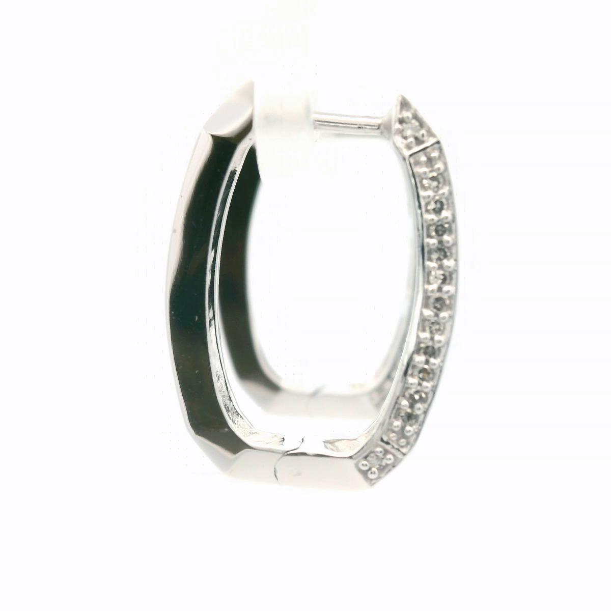 9CT W/G LONG SQUARE STYLE DIA HUGGIES W DIAS ON 3 SIDES OF EARRINGS