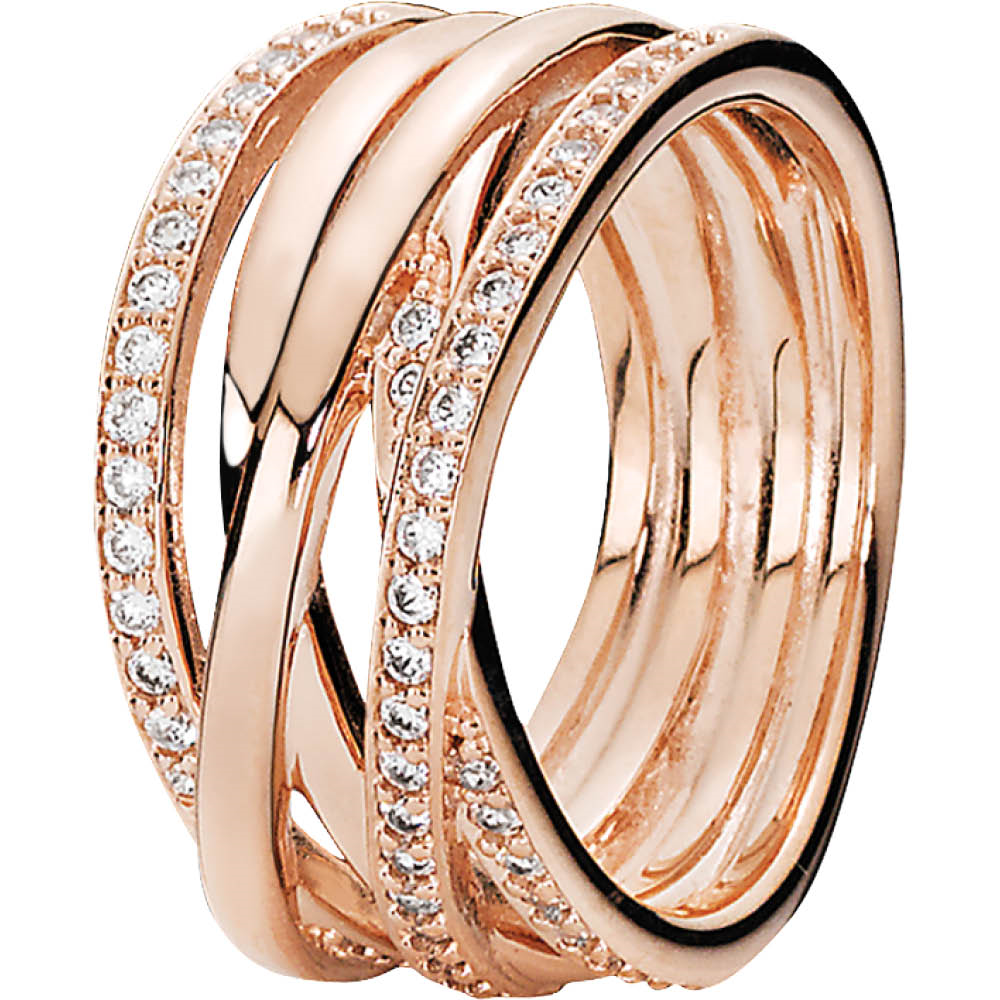 Entwined Strands Wide Silver Ring w CZ