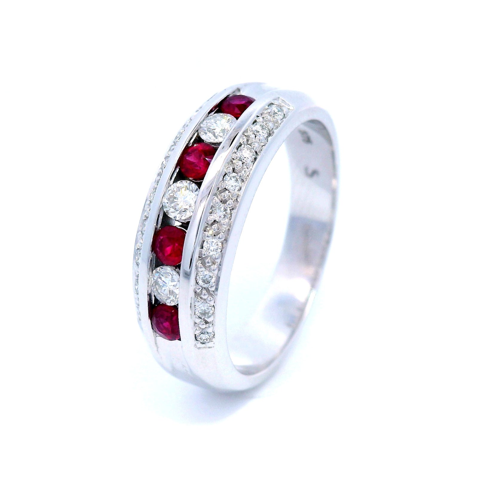 9 Carat White Gold Ring Round Rubies