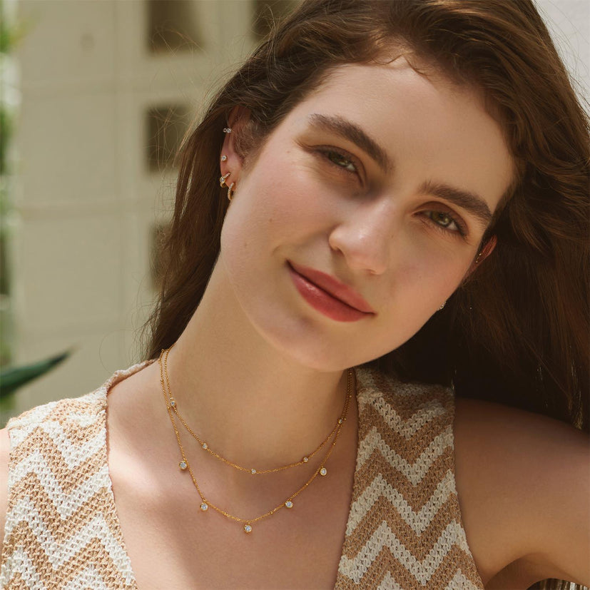 Ania Haie Gold Molten Bezel-Set Droplet Station Necklace