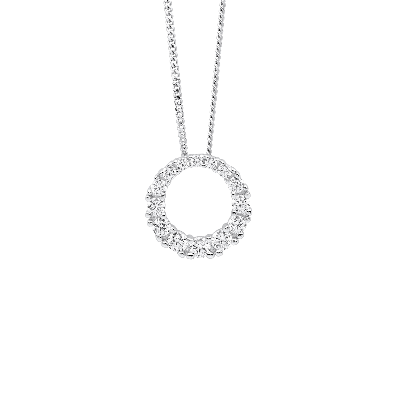 SS gradual wh cz 13mm circle pendant