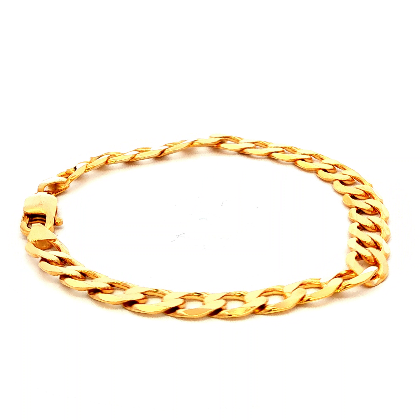 Solid Lightweight Flat Curb Bracelet in Yellow Gold