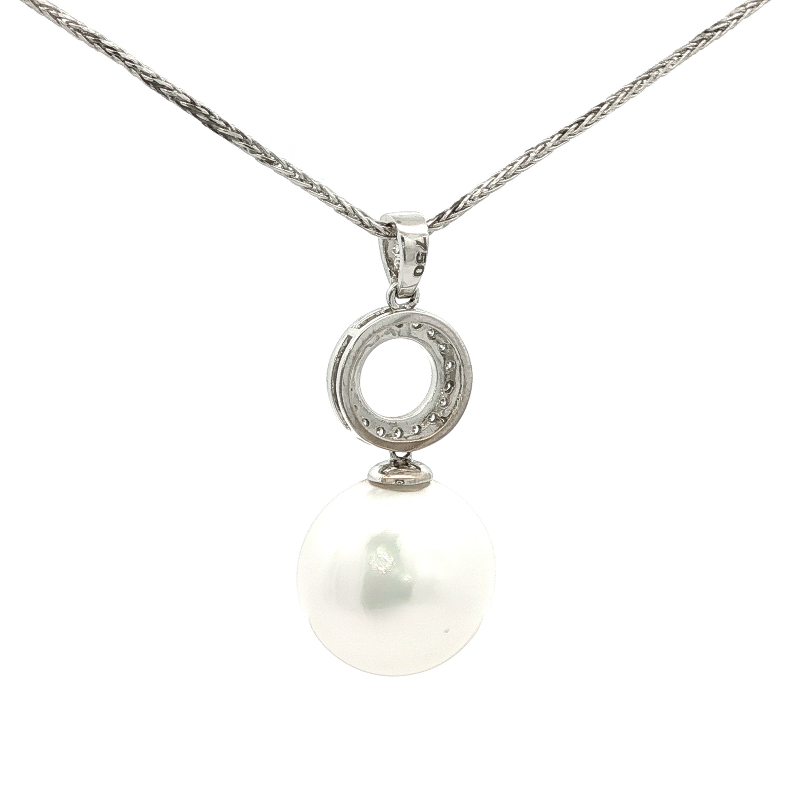 Pacific Button Pearl with Diamond and White Gold Bail