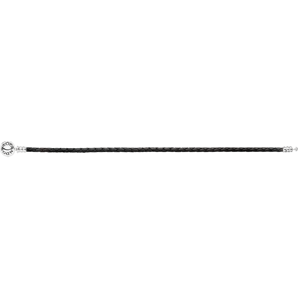 Moments Dbl Blk Woven Leather Bracelet w Silver Clasp
