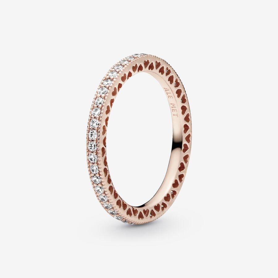 Hearts of PANDORA Silver Ring Band w CZ