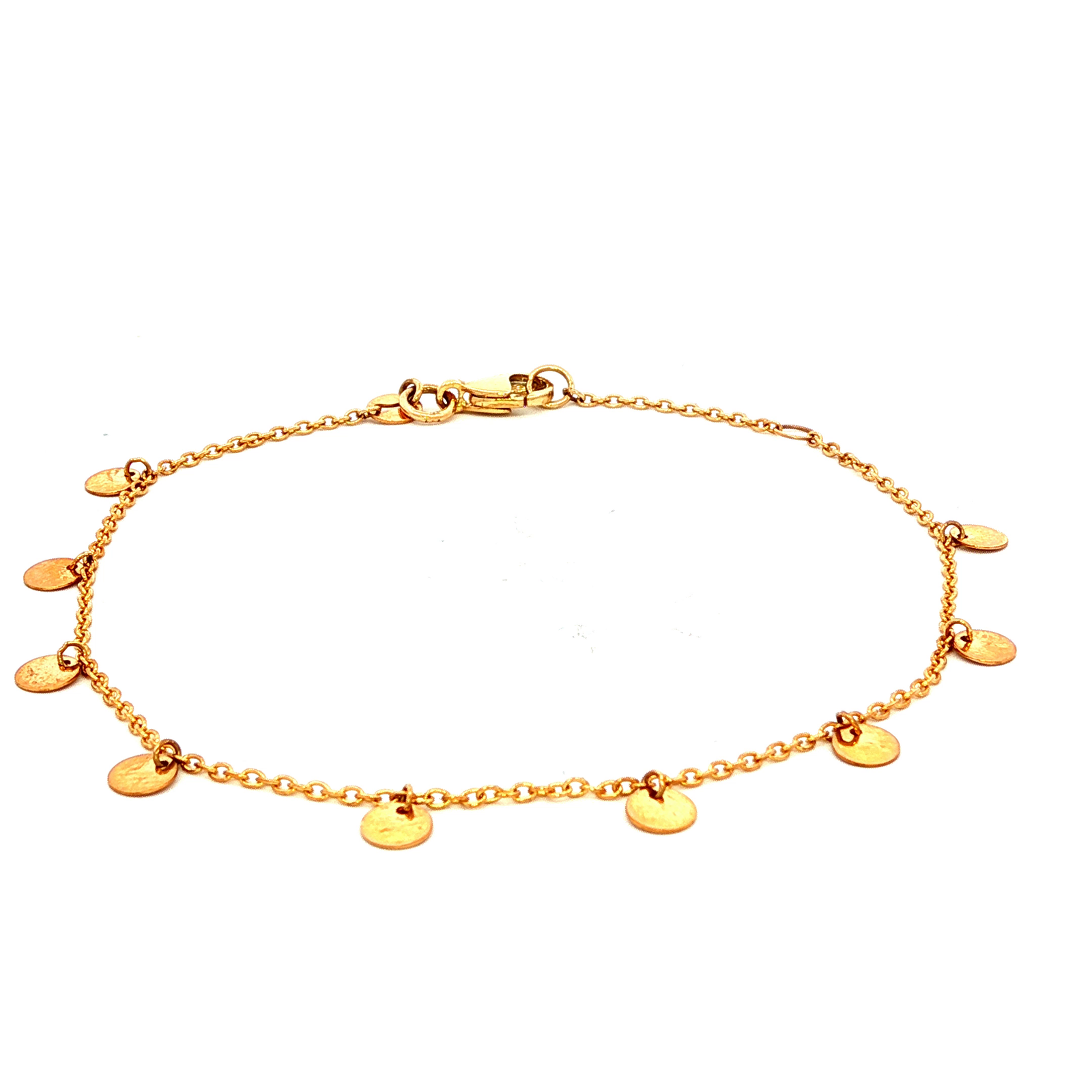 Small Hanging Disc Bracelet in Yellow Gold