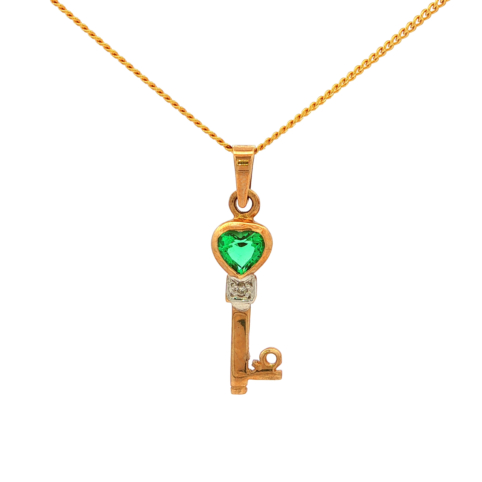 Cultivated Emerald Key Pendant in Yellow Gold