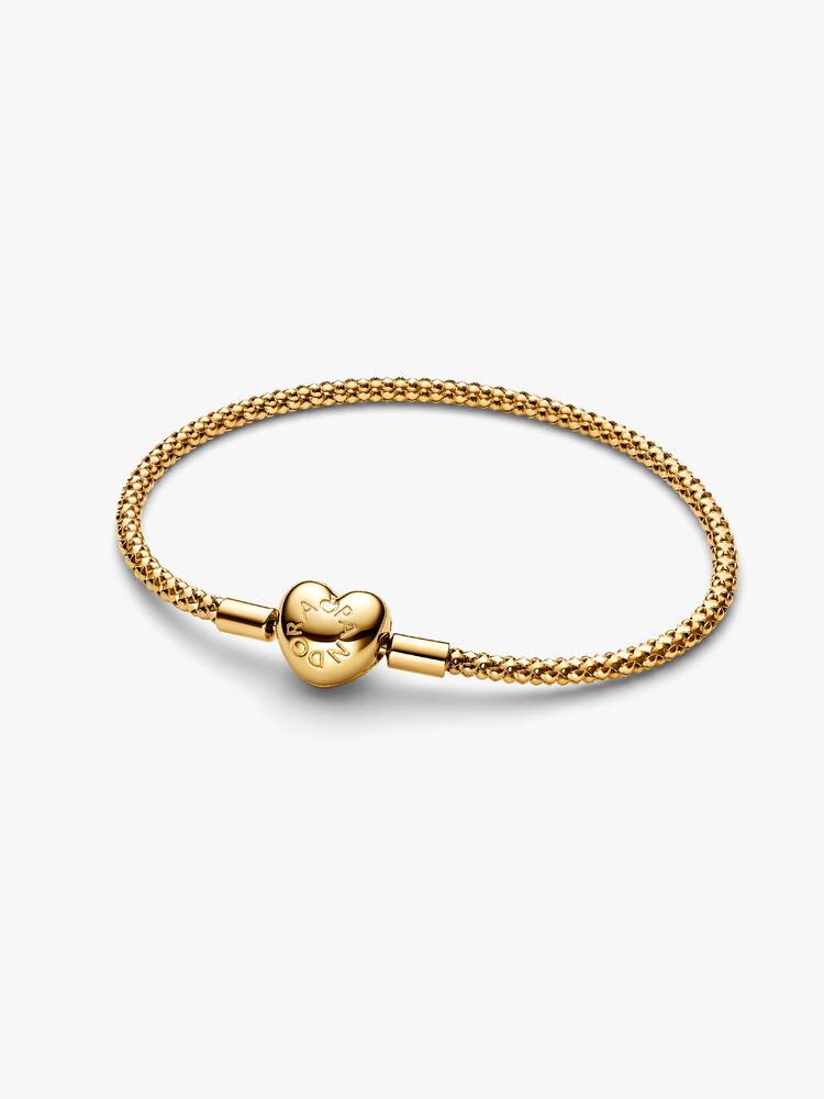 14k gold-plated studded chain bracelet with heart clasp