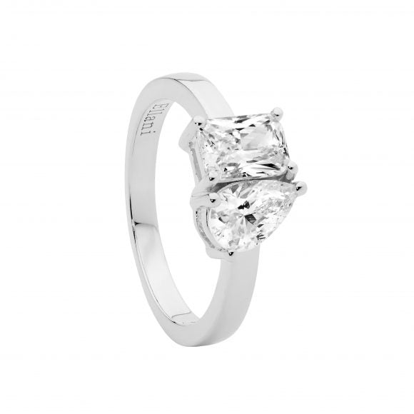 Ellani Emerald and Pear Cut CZ Ring